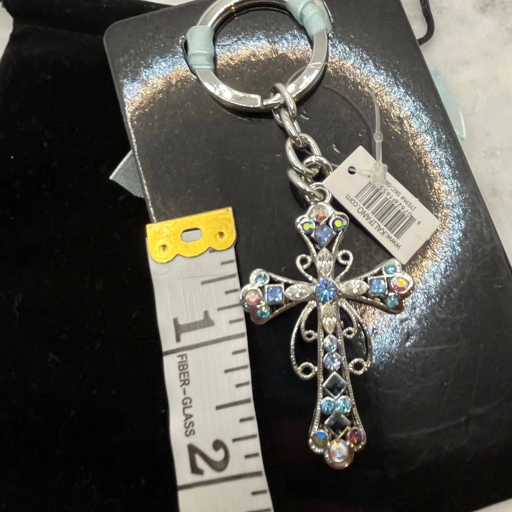 Kalifano Swarovski Cross Keychain Alexander Blue Crystal Filigree Gift Accessory